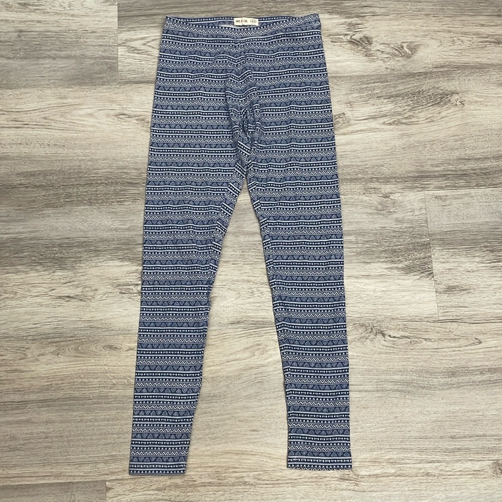 Dombi Girl Blue & White Print Leggings Girl's Size 11/12